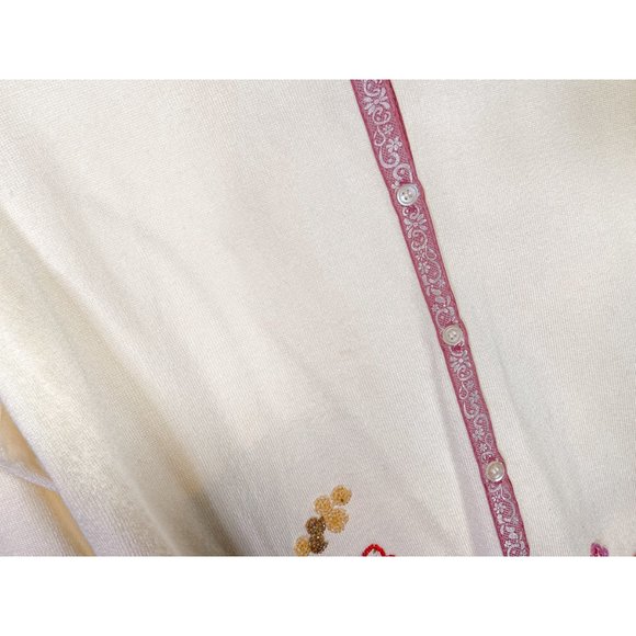 Vintage Beaded Crew Neck Button-Up Floral Long Sleeve Light Weight Cardigan - Picture 10 of 11